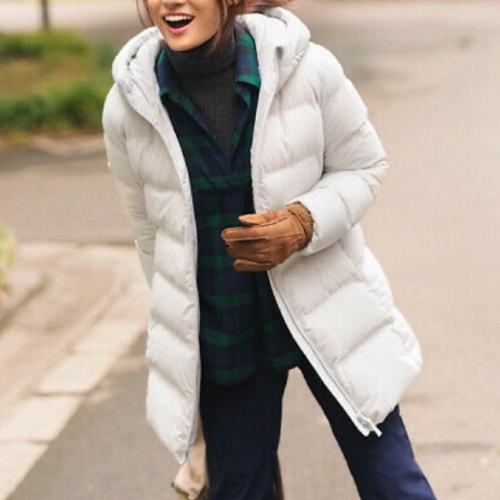Uniqlo Women Seamless Down Coat Water Repellent Hooded Puffer Jacket Light Grey